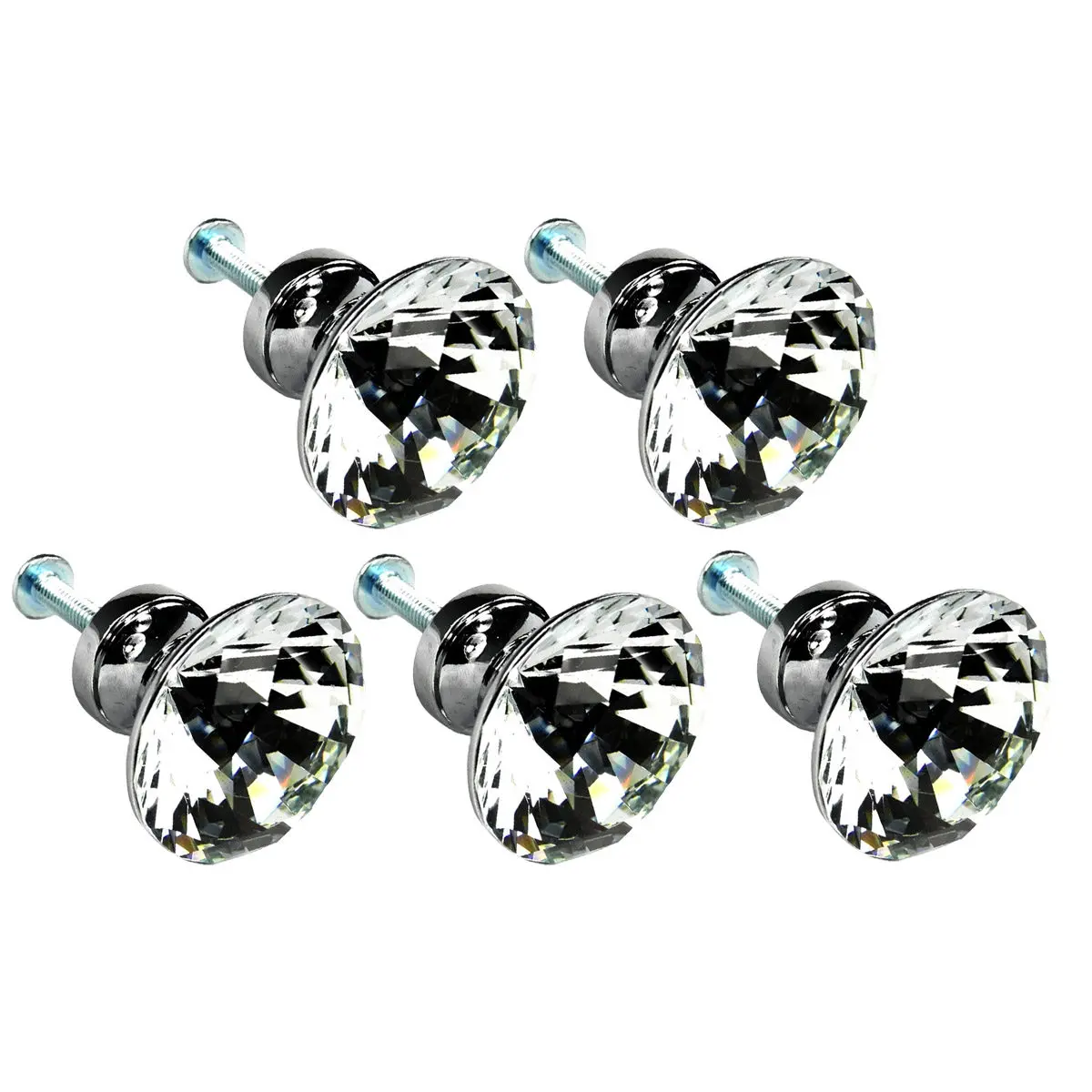 5Pcs Premium Diamond Shaped Crystal Glass Knobs 30Mm D 32Mm H Zinc Alloy Drawer Cabinet Door Handles Cupboard Dresser Chest