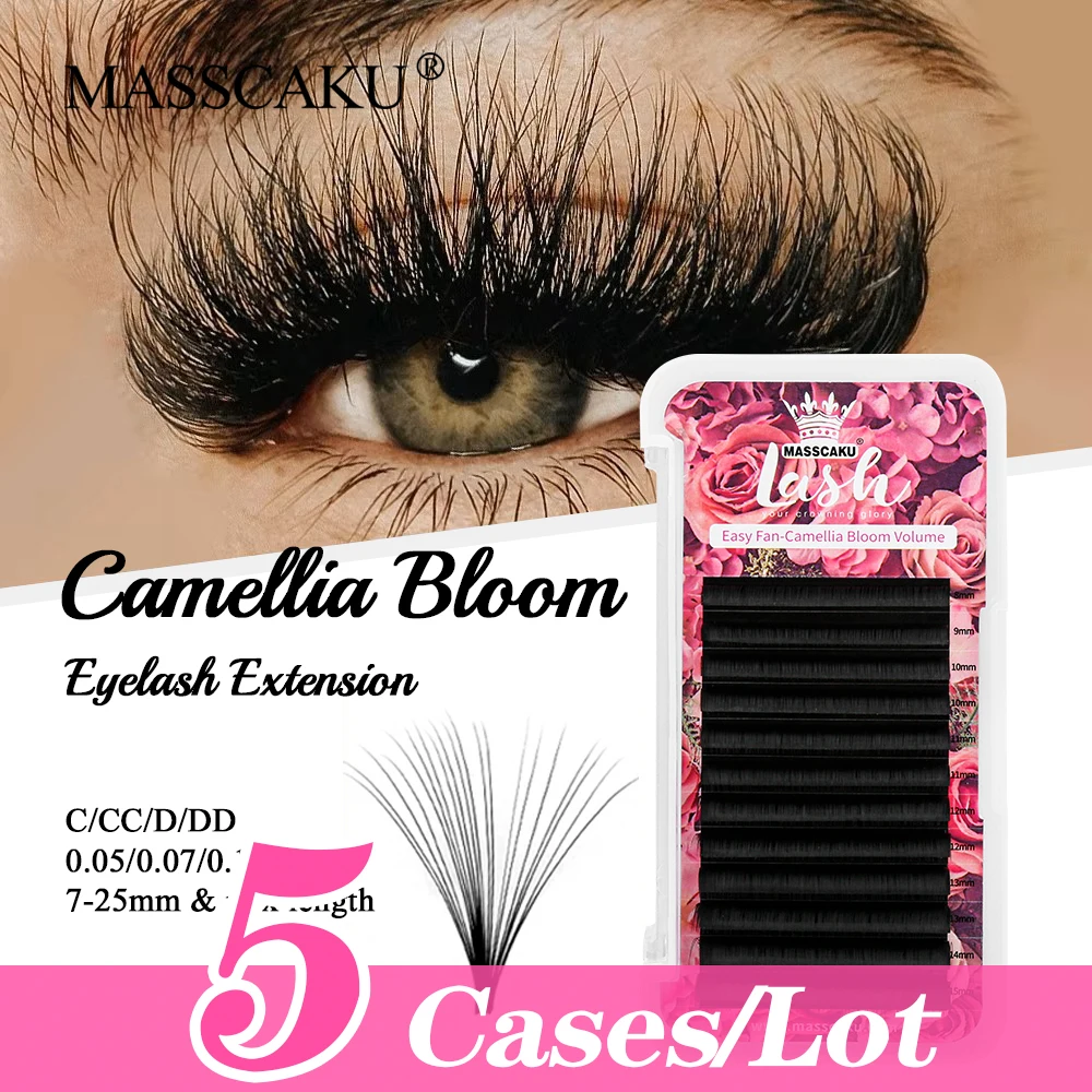 MASSCAKU 5 cases/lot Premium Synthetic Mink Material Fast Flowering Eyelashes C CC D DD Curl Soft Lightweight 1s Blooming Lash