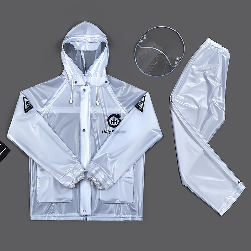 

Males Boys Hooded PVC Waterproof Long Clear Jacket Bike Bycyle Riding Raincoat Rainproof With Trousers Tops Set