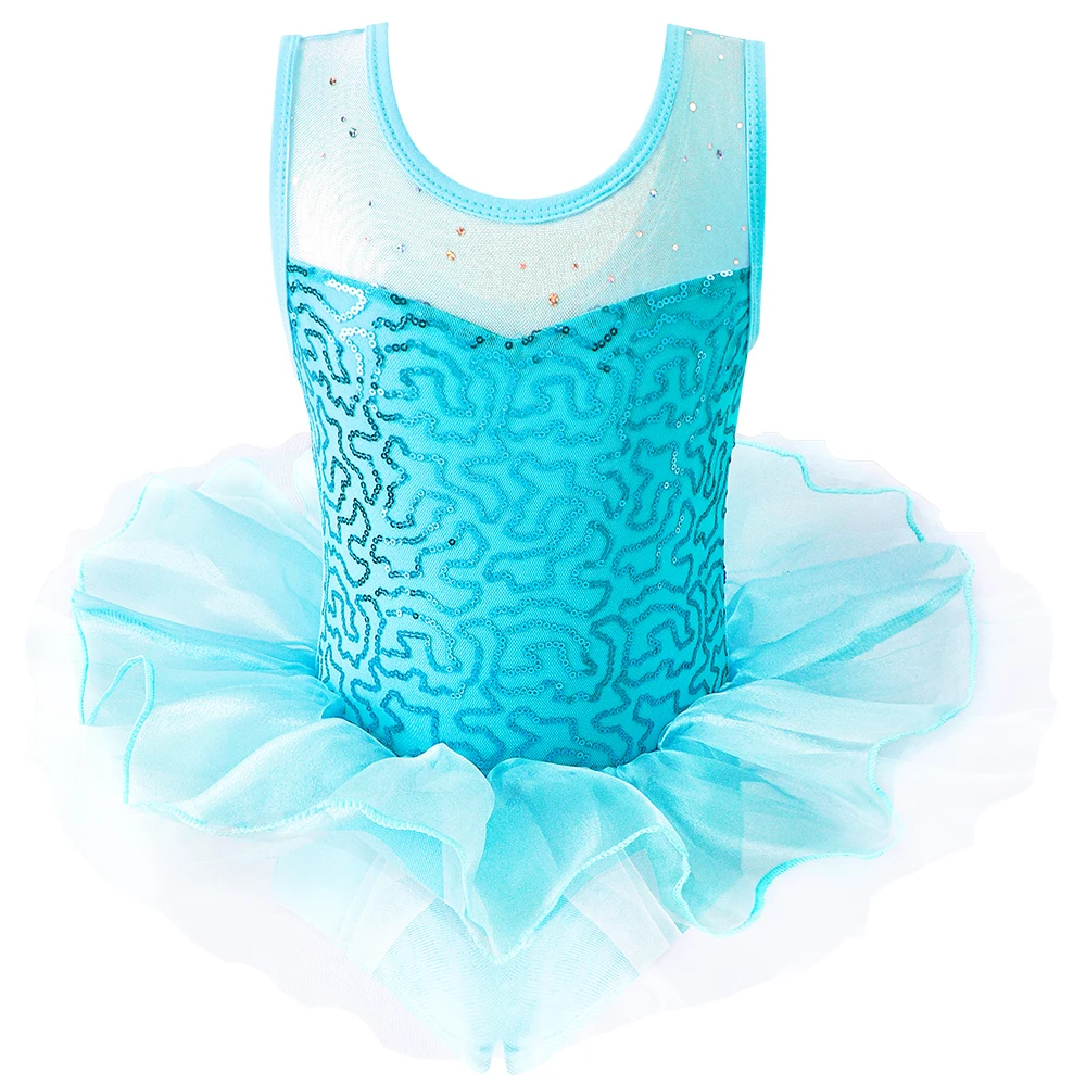 

Girls Sequin Ballet Leotards Sleevesless Mesh Tutu Dress Kids Gymnastics Costume Ballerina Dancewear Party Dress Outfit