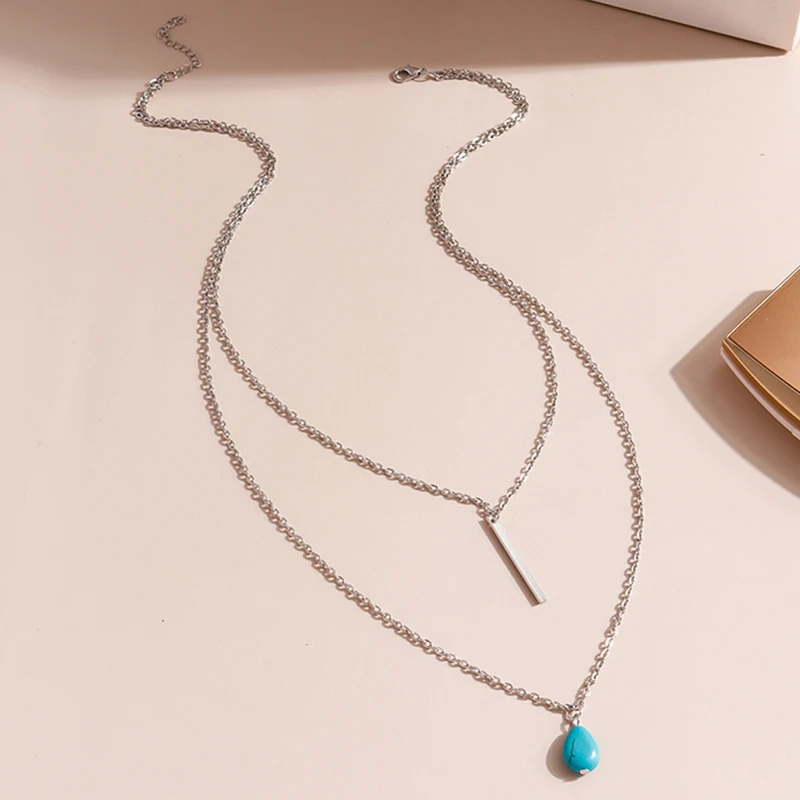 Aihua Vintage Multilayer Wasser Tropfen Mond Schloss Hamsa Hand Ketten Halsketten für Frauen Schmuck Silber Farbe Lange Anhänger Halsketten – Detail 7