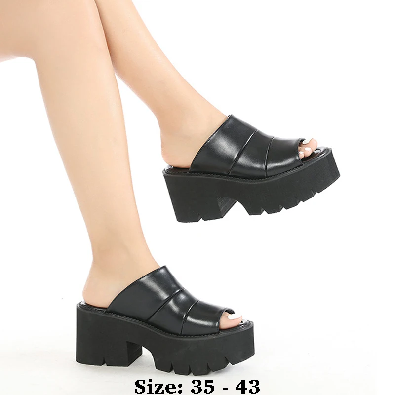 

High quality summer thick soles leather sandals for women 8.5cm high heel new 2025 35 43 platform open toe fashion shoe black