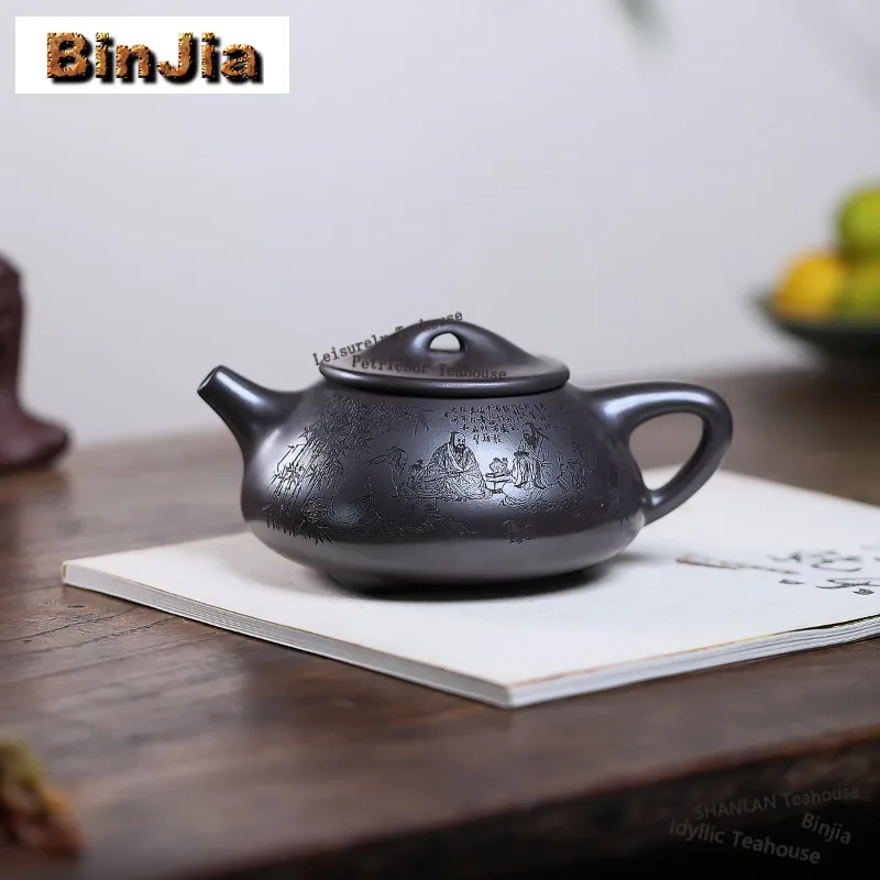 

Чайник ручной работы из исинской фиолетовой глины, 450 мл, в стиле ретро, с каменным совком, из необработанного камня, желтого глиняного кирпича, китайский чайный набор из циши, коллекционный