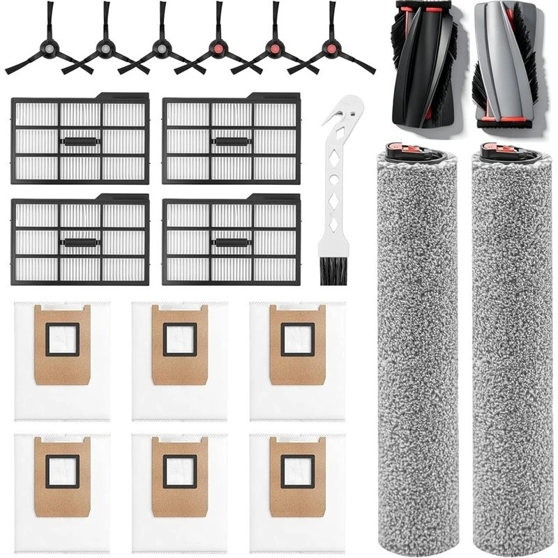 A60T Effortless pour Eufy Omni E25/E28, pièces de rechange, lot de 21 comprenant 1 paire de brosses principales, 2 balais rotatifs, 3 paires de brosses latérales.