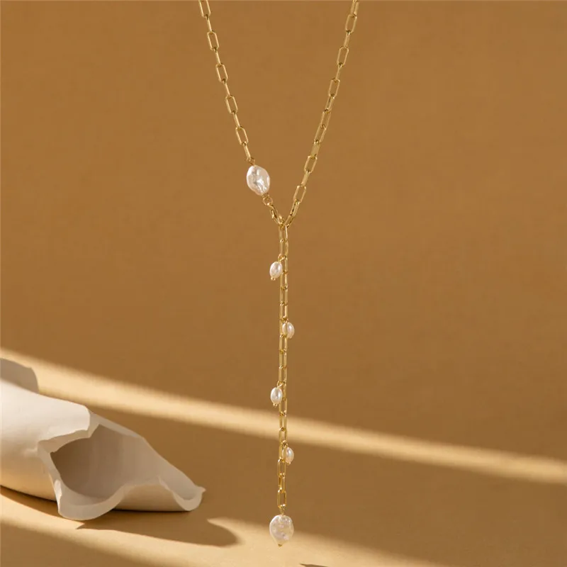 Long Chain Imitation Pearl Minimalist Necklace for Women Vintage Bohemian Personality Party Collar Chocker Collares Jewelry