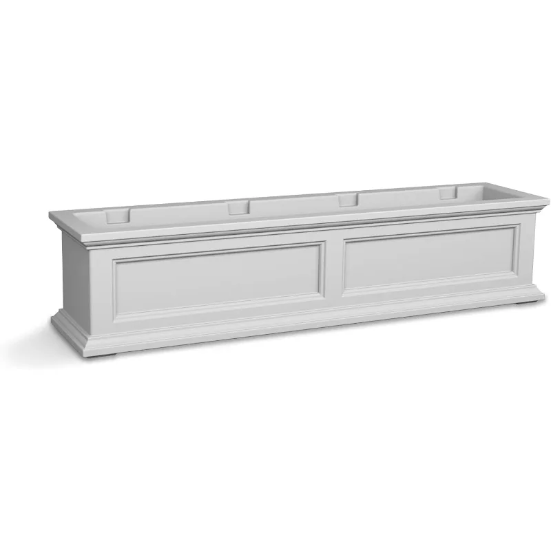 Fairfield 4ft Window Box - White - Durable Self Watering Resin Planter with Wall Mount Brackets, (5823-W)