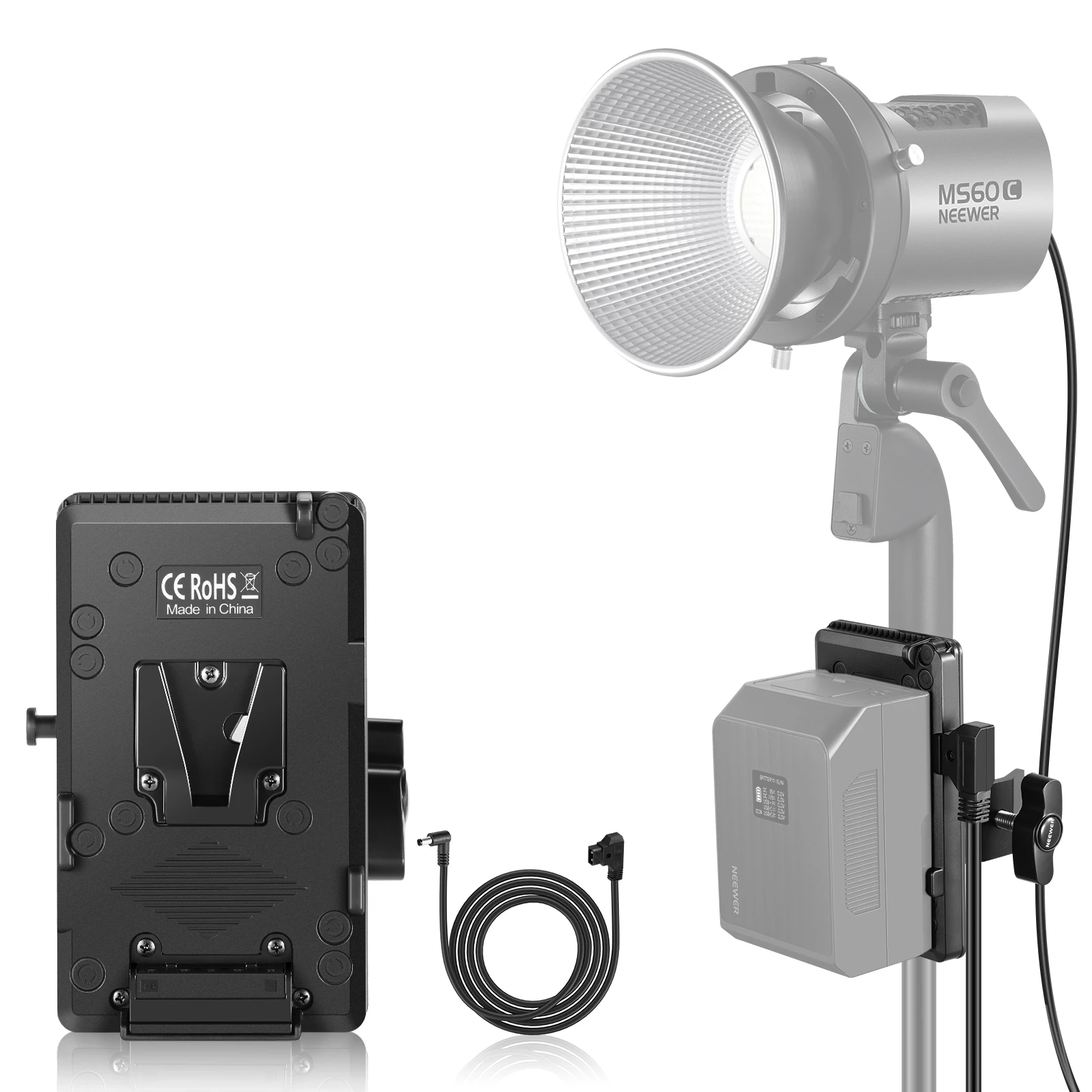 neewer-v-mount-battery-plate-with-pole-mount-super-clamp-d-tap-to-dc-cable-for-ms60-ms60b-mc60c-ms150b-video-power-supply