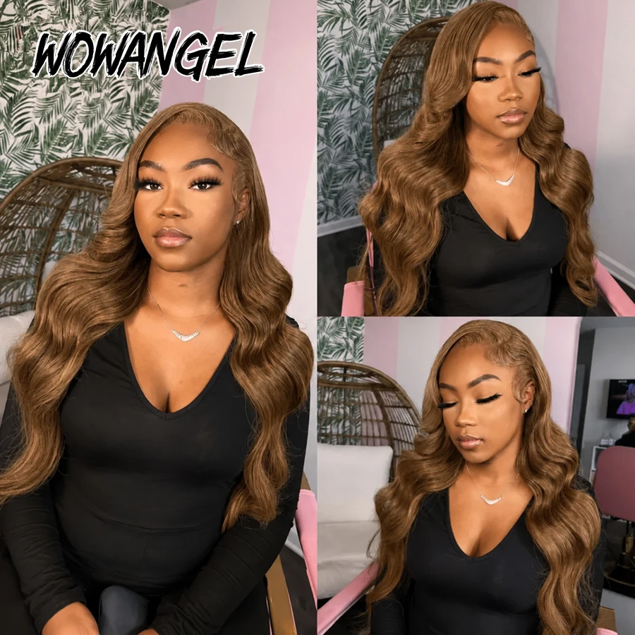 WOWANGEL 250 Dichte 13x6 HD Lace Frontal Perücke Honigblond Body Wave Echthaarperücke Vorgezupfter Natürlicher Haaransatz Kleberlose Perücke – Detail 5