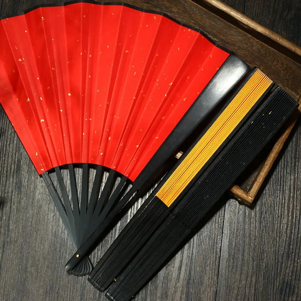 Black Red Chinese Tai Chi Chinoiserie Gift Kung Fu Fan Plastic Bone Fan Folding Stage Fan Yoga Fan