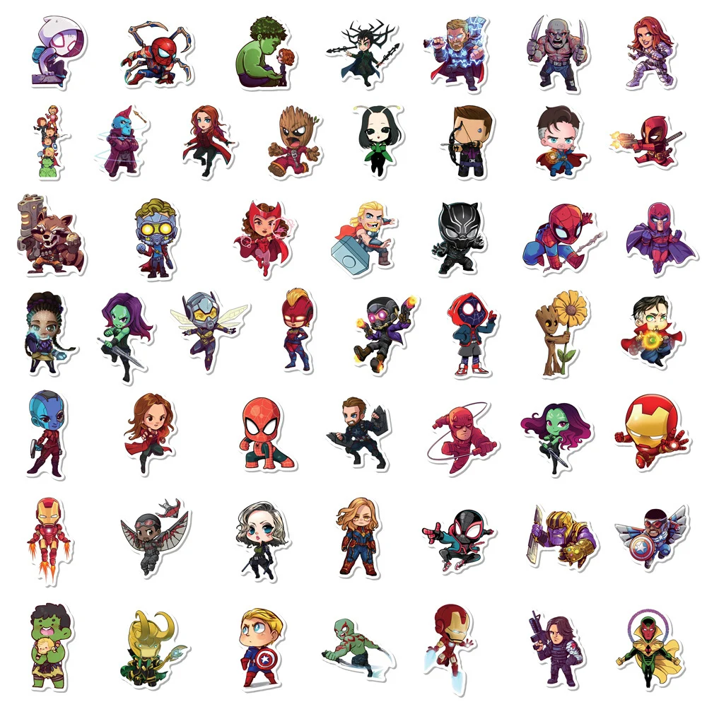 10/30/50/100pcs Disney Marvel The Avengers Super Hero Stickers Anime Decals  Toys Waterproof Spiderman Iron Man Cartoon Sticker images - 6