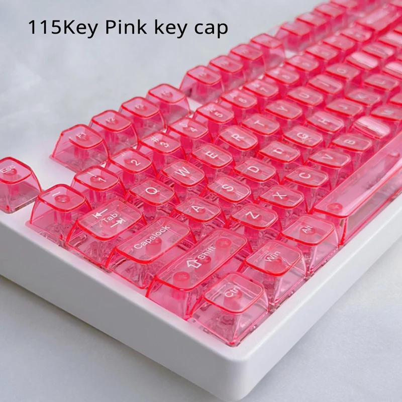 A7QHO-Transparent Jelly Keycap Set 115 Key Custom Pink Key Cap Artisan Mechanical Keyboard MX Switch Point Keycap