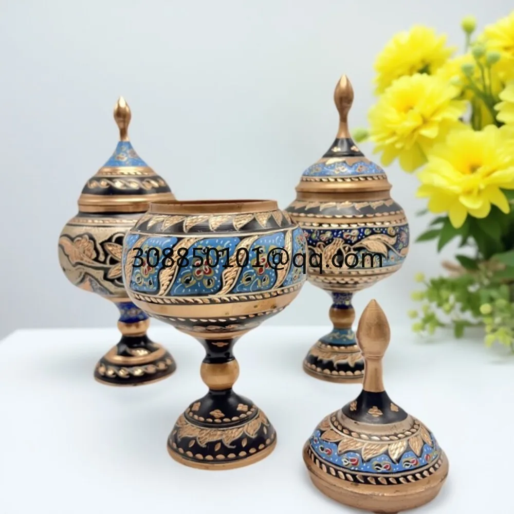 Handmade purple copper carved enamel candy jar, fruit tray, practical and decorative decoration