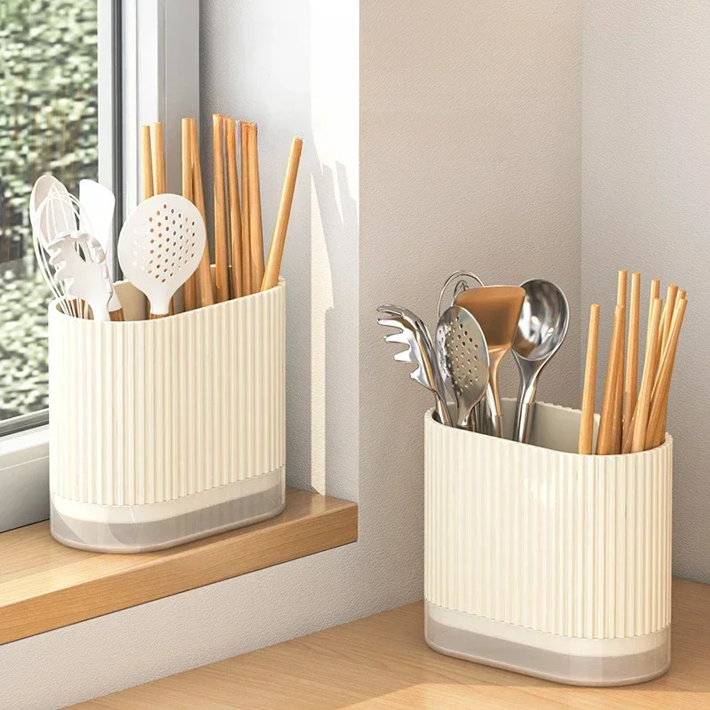 Household Kitchen Chopstick Holder Spoon Storage Box Drain Rack Wall Mounted Non Perforated Countertop Tableware Chopstick Cage