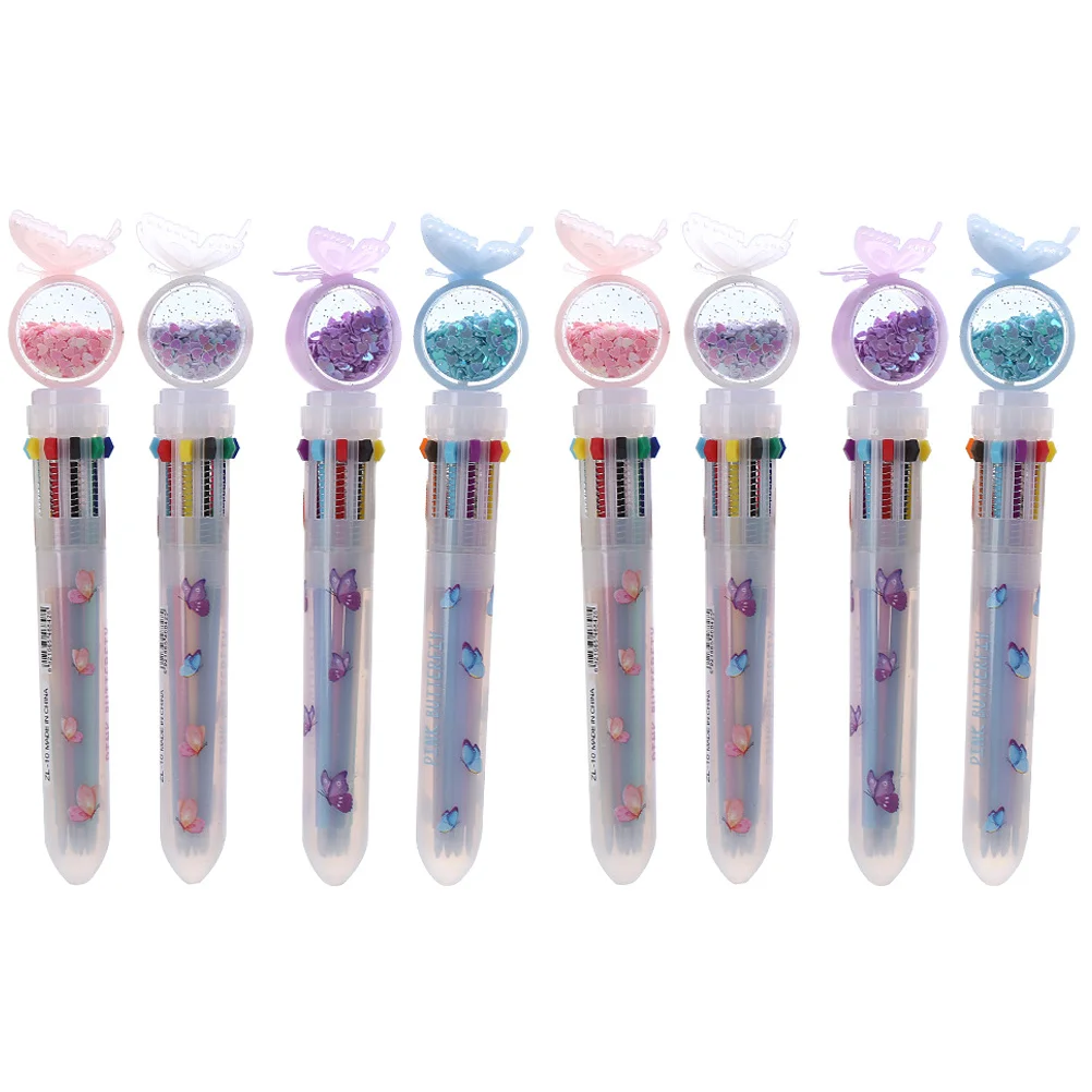 

8Pcs Ballpoint Pens Multicolor Sequins Portable Writing Pens Student Teenager Accessories Ballpoint Pen