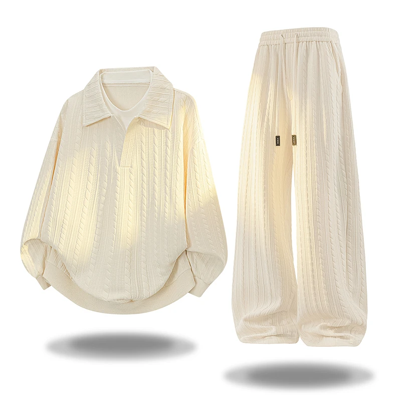 

Свободный комфортный мужской повседневный комплект: свитшот и брюки в стиле ретро для ранней осени, из полиэфирного волокна, с длинными рукавами и длинными штанами