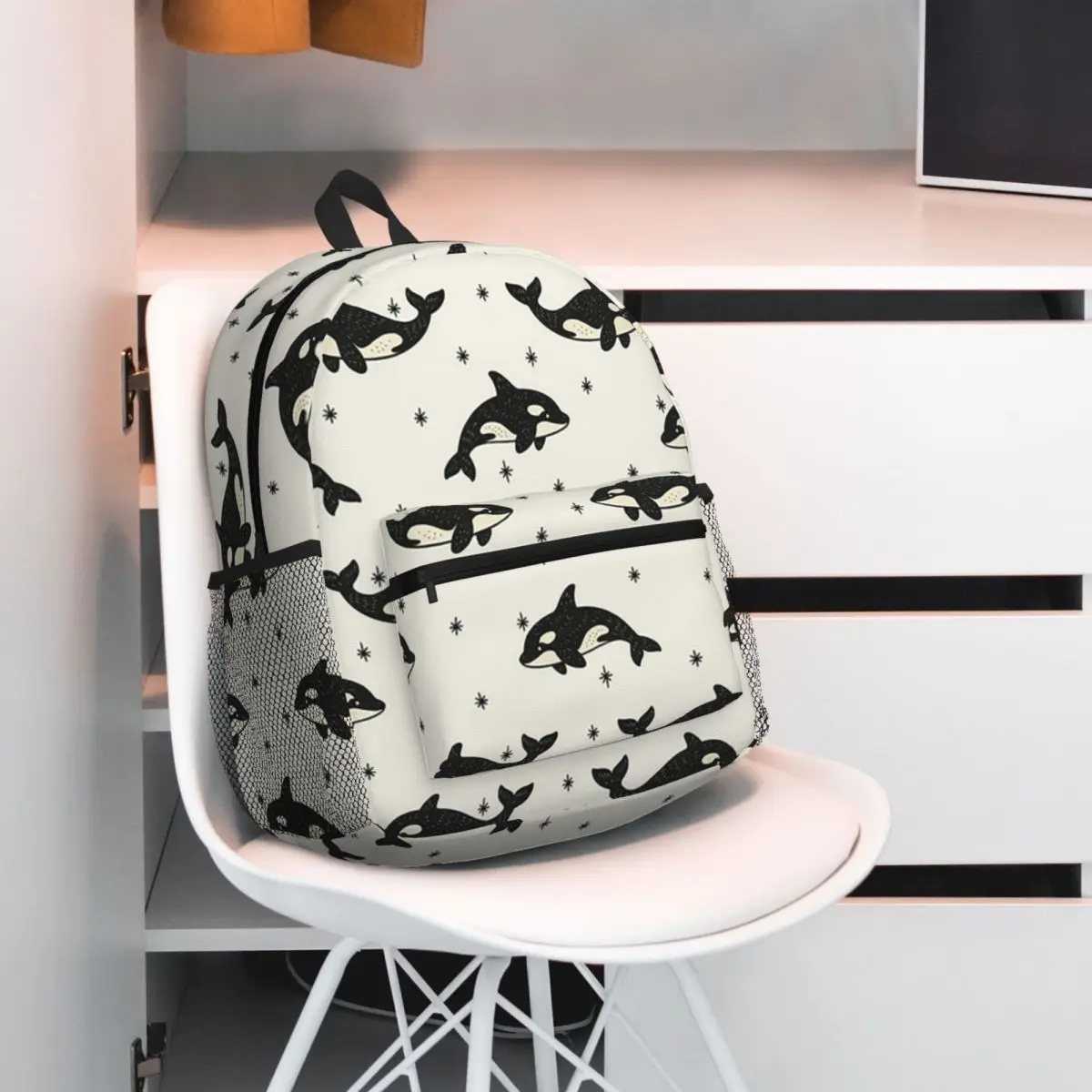 Killer Whale Orca Pattern Backpack Daypack Large Capacity Boys Girls BookBag School Bag Shoulder Bags for Men Women