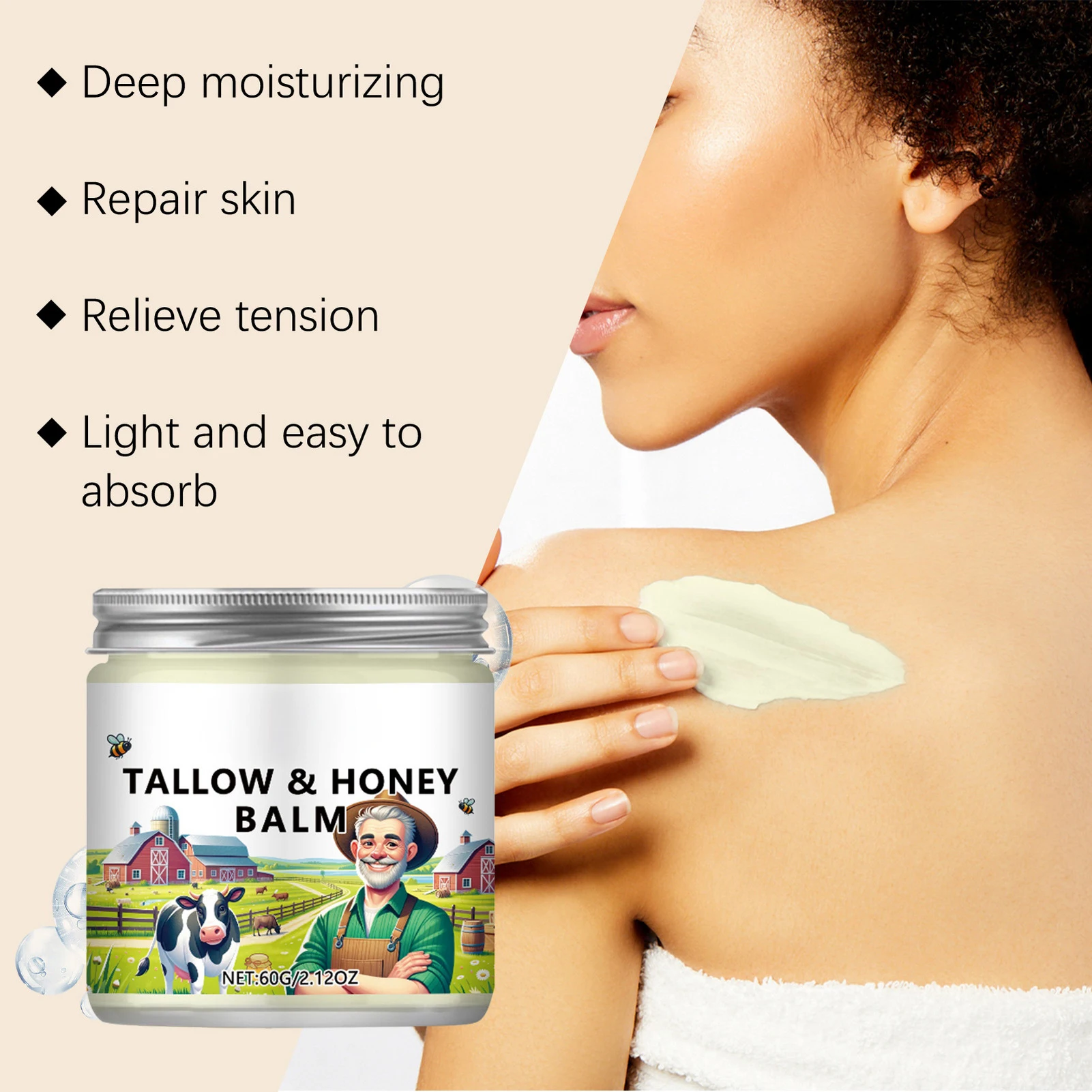 

Уход за кожей Tallow Balm Цельнонатуральный крем для кожи Нежный восстанавливающий крем для лица, рук, спины и ног