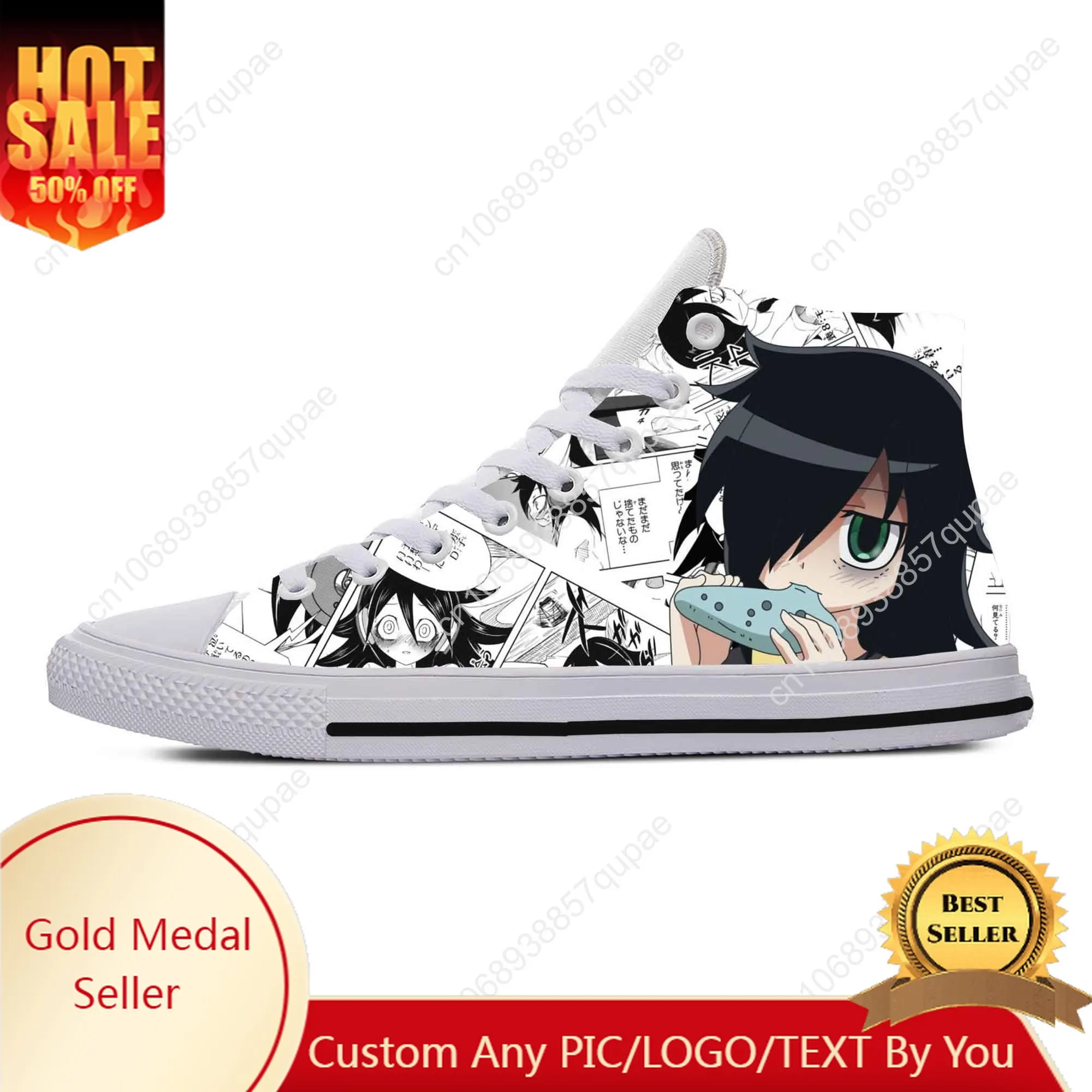 

Japanese Anime Manga Comic Watamote Kuroki Tomoko Casual Cloth Shoes High Top Lightweight Breathable 3D Print Men Women Sneakers