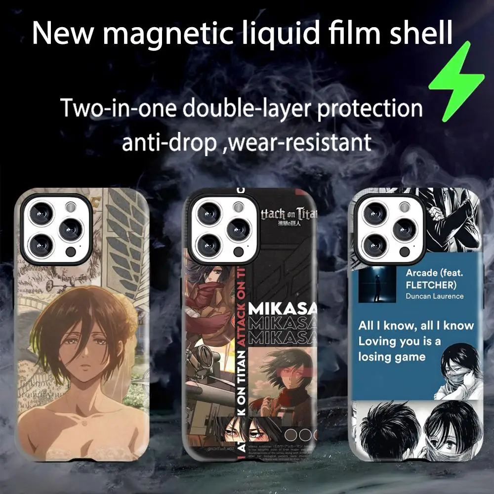 Чехол для телефона «Атака Титанов», аниме Микаса, магнитный глянцевый корпус 2-в-1, для iPhone 17 16 e 15 14 13 12 11 Pro Max Plus mini XS
