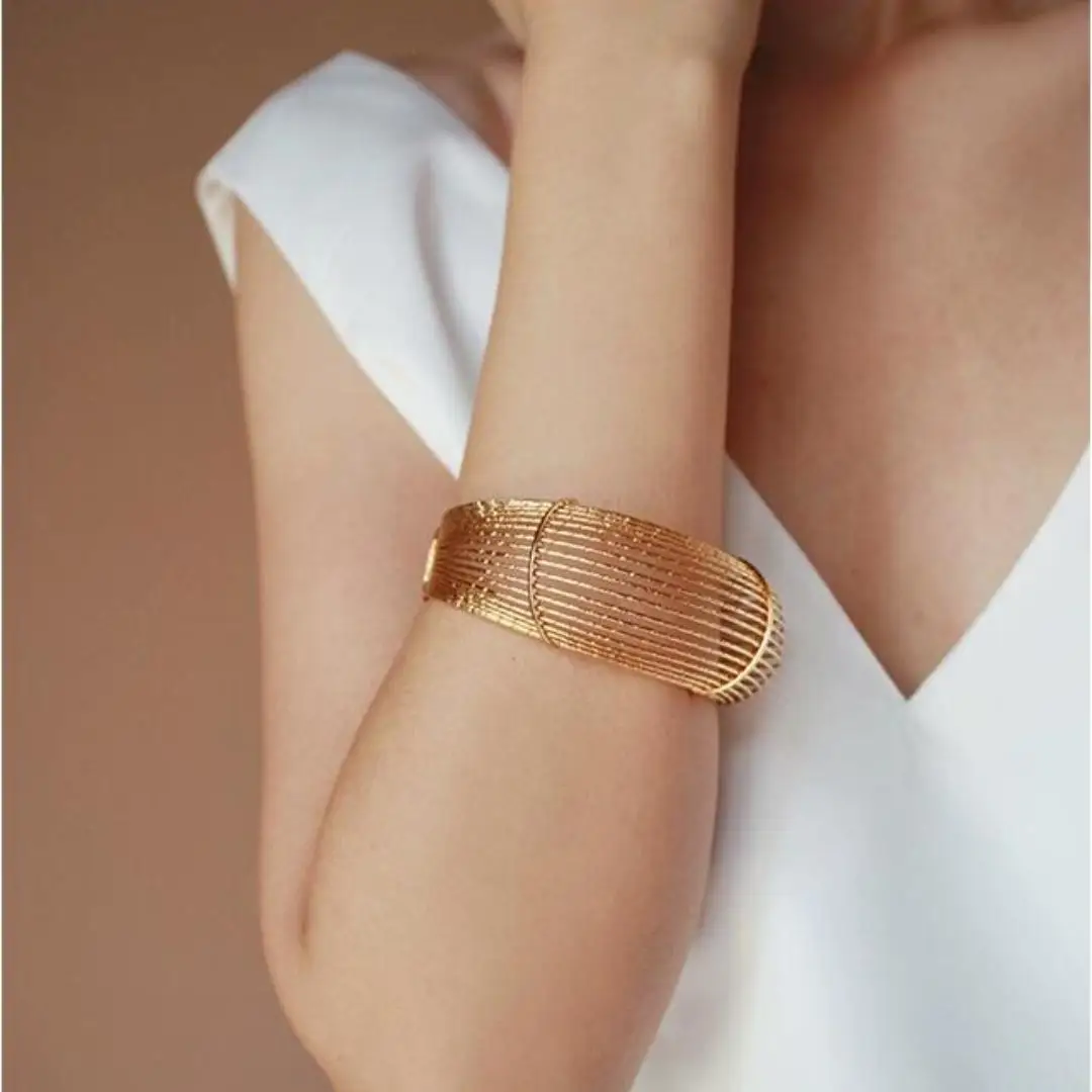 

Brass Statement Chunky Cutout Bangle Women Jewelry Designer T Show Runway Gown Rare INS Japan Korean Trendy