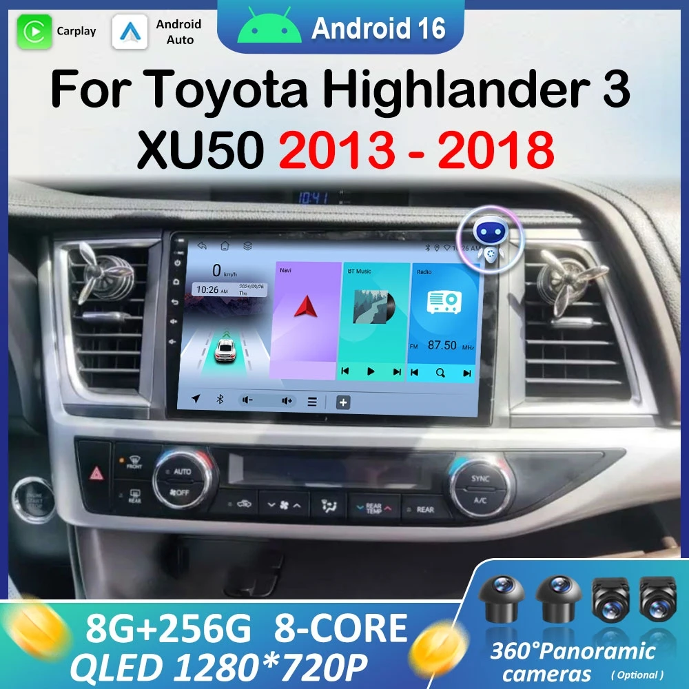 

10 inch Car Radio Multimedia Player Android System for Toyota Highlander 3 XU50 2013 2014 - 2018 Split Screen GPS WiFi Head Unit