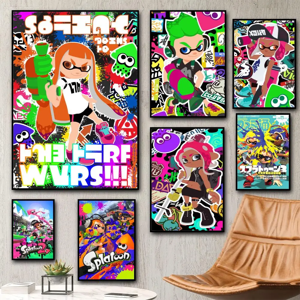 لعبة فيديو S-Splatoon 3 لوحة الخط HD قماش ملصق غرفة المعيشة غرفة نوم بار الديكور الجمالي