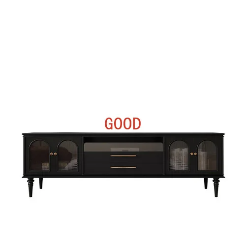 

French Retro TV Cabinet Solid Wood Arch Solid Wood Living Room Changhong Glass Cabinet Black