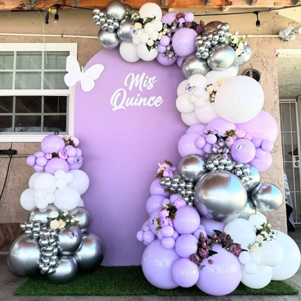 

129Pcs Balloon Garland Kit Arch Macaron Purple Metallic Silver White Balloons Baby Shower Wedding Birthday Party Decorations