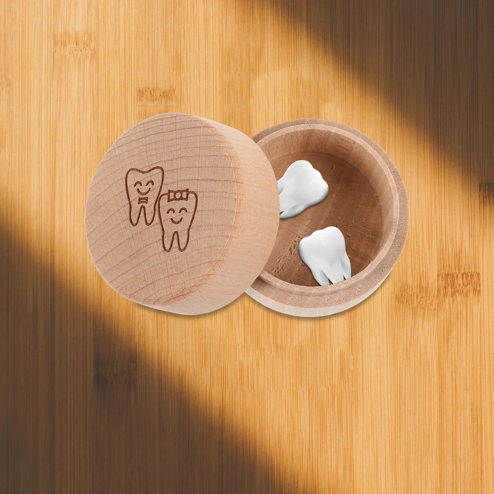 

Natural Wood Baby Tooth Box Smooth Surface Lost Tooth Organizer Case Baby Keepsake Storage Holder Organizer for Teeth