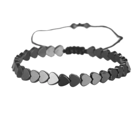 Creative love flat bead round bead black gallstone hand-woven bracelet adjustable bracelet jewelry