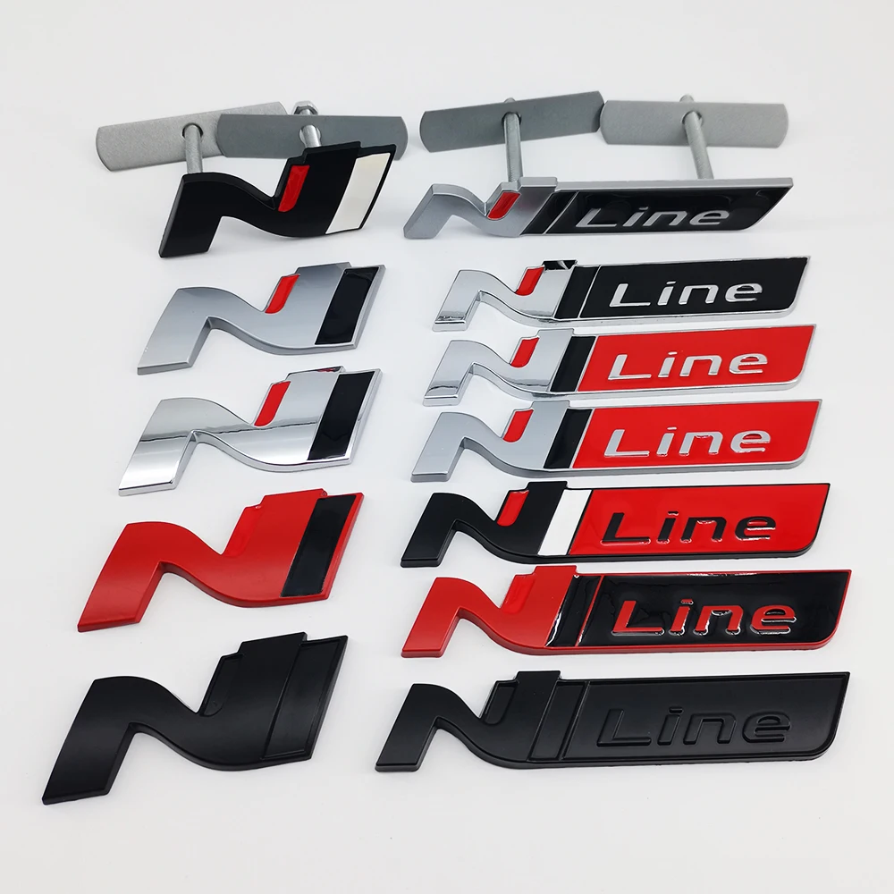 3D Metal N Line Logo Sticker Emblem Badge Decal Front Grille For Hyundai Nline I10 I20 I30 Tucson Sonata Elantra Car Accessories