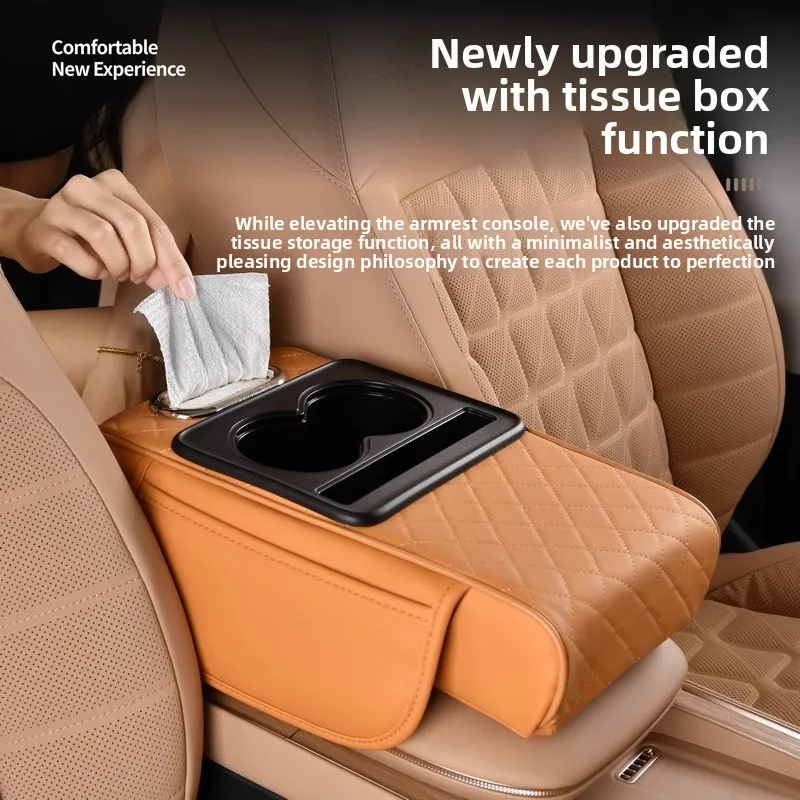 

Car Amrest Box Heightening Cushion With Cup Holder Tissue Box Side Storage Pocket For Auto Interior Am Rest Cover Height Pad
