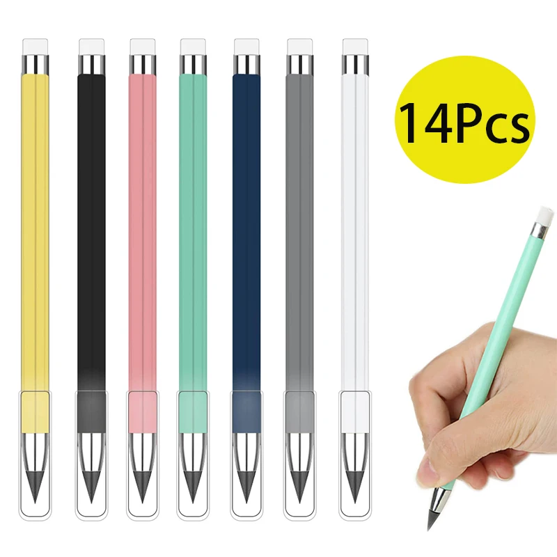 14Pcs Inkless Pencils Everlasting Pencil with Eraser for Sketching Drawing Reusable Infinity Pencil for Kids Writing Sketch