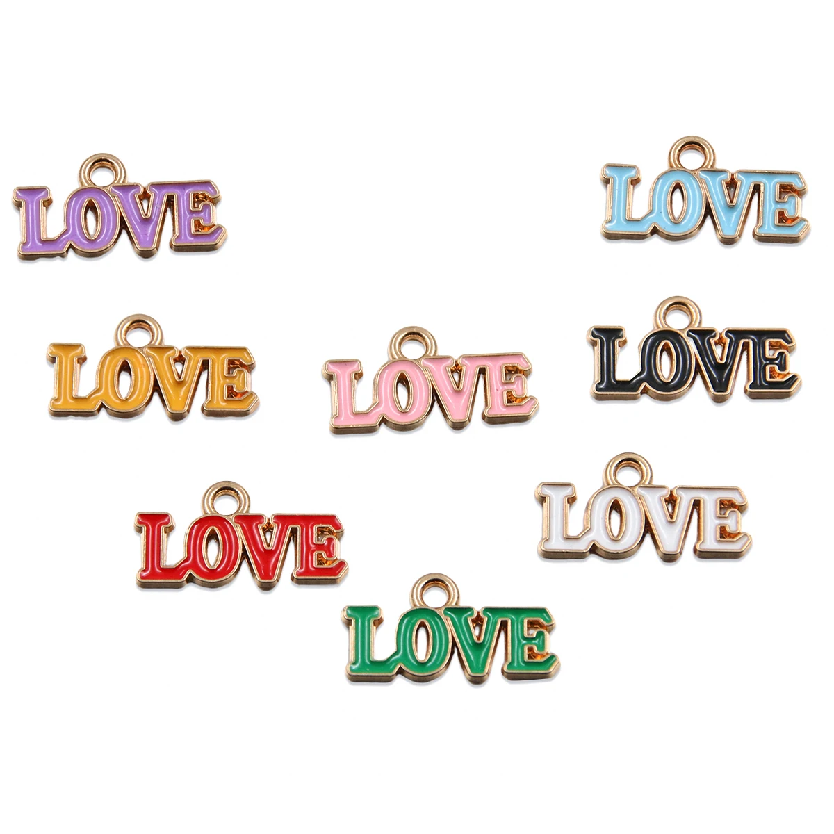 10Pcs 8 Color 17x9MM Alloy Metal Drop Oil Valentine's Day Charm Small Letter LOVE Pendant For Enamel DIY Bracelet Jewelry Making