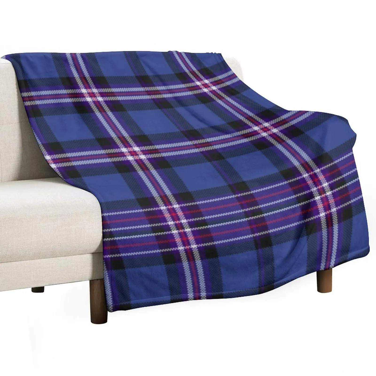 Tartan of Rangers Scotland blue background with red white and blue lines and black Throw Blanket Personalized Gift Blankets