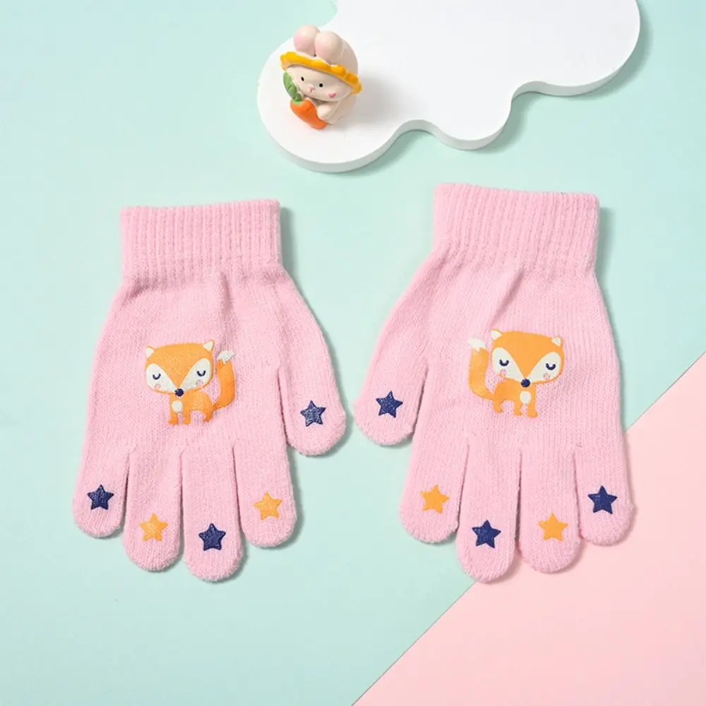 

Cartoon Thicken Children Knitted Gloves Windproof Warm Full Finger Guantes Animal Print Pattern Writing Gloves Winter