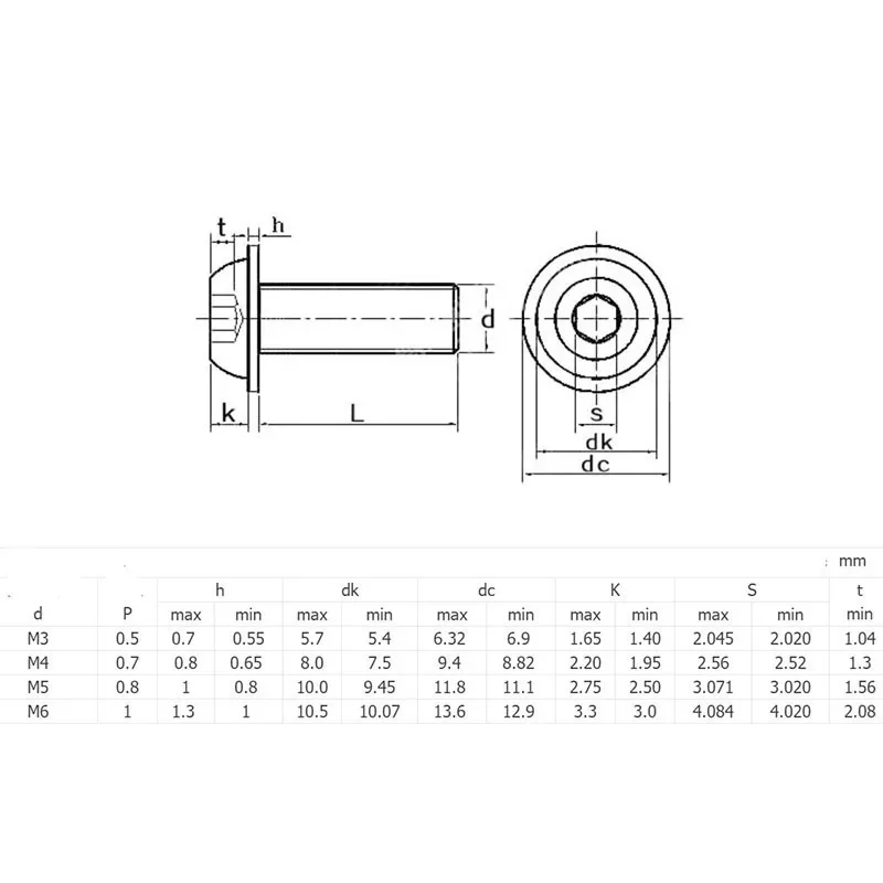 M4 - 0.7 304 Stainless Steel Flanged Button Head Bolts Hex Socket Hexagon Screws A2 - 70