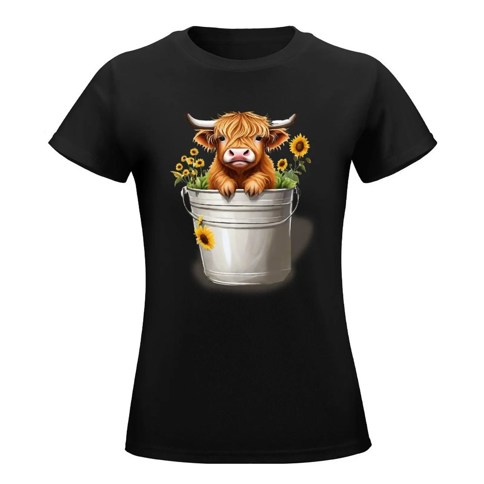 Cute Baby Highland Cow Calf Highland Love Spring Pastel T-Shirt funny sweat plus size tops graphic t-shirts for Women