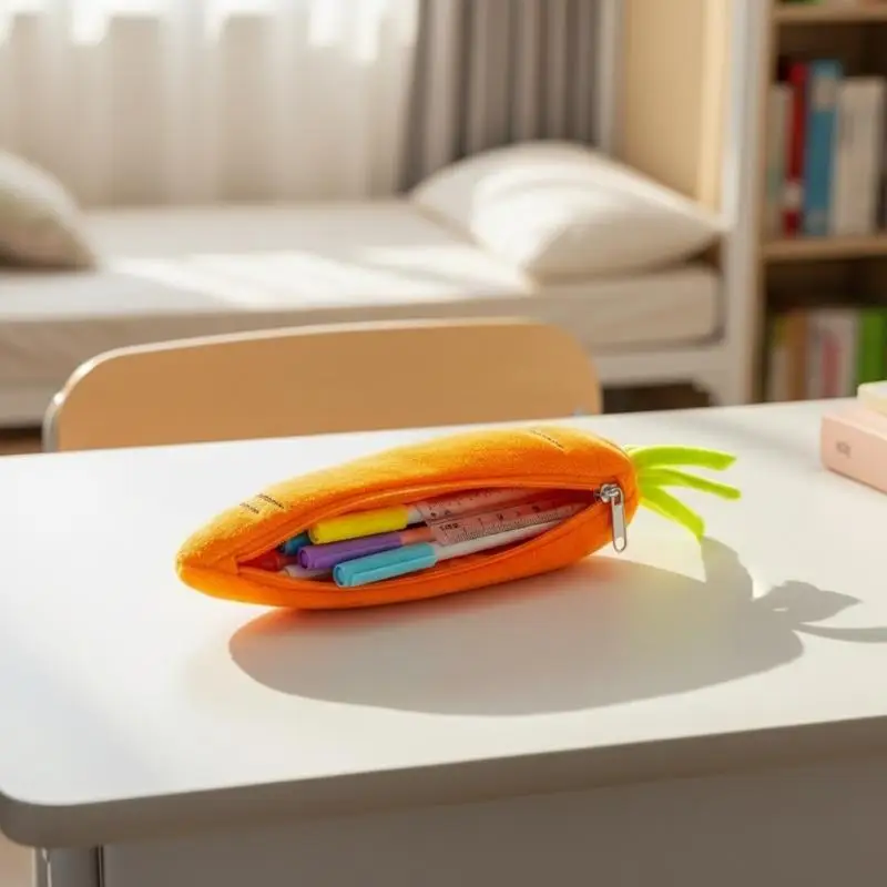 Large Capacity Cute Carrot Plush Pencil Case Simulated Vegetable Storage Bag for Boys Girls Desk