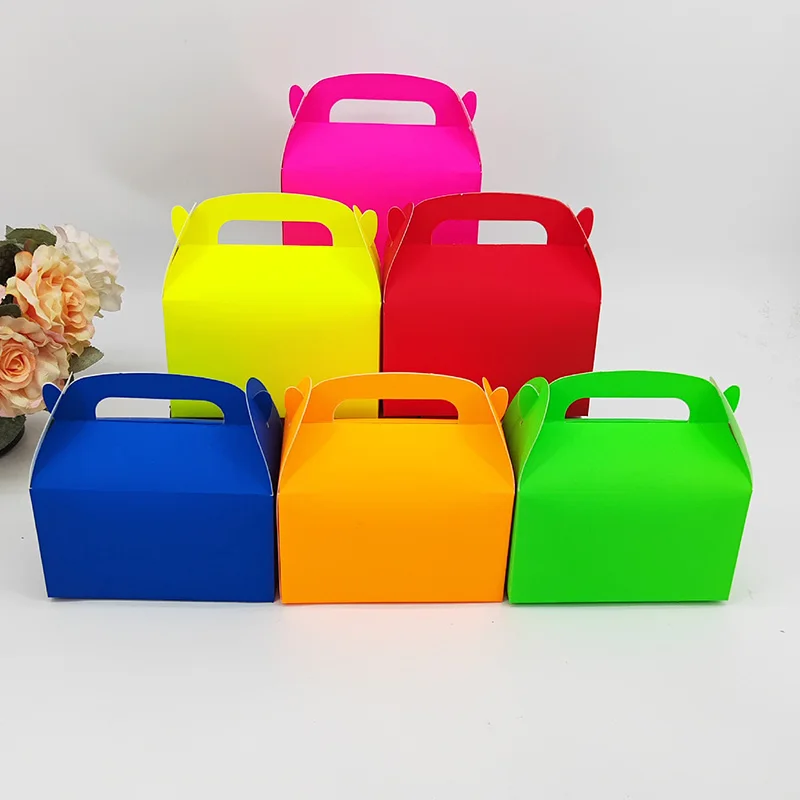 12Pcs Grande Colorido Muffin Cake Candy Box Com Handle Wedding Favor Gift Fold Pão Embalagem Caixas Birthday Party Decoration