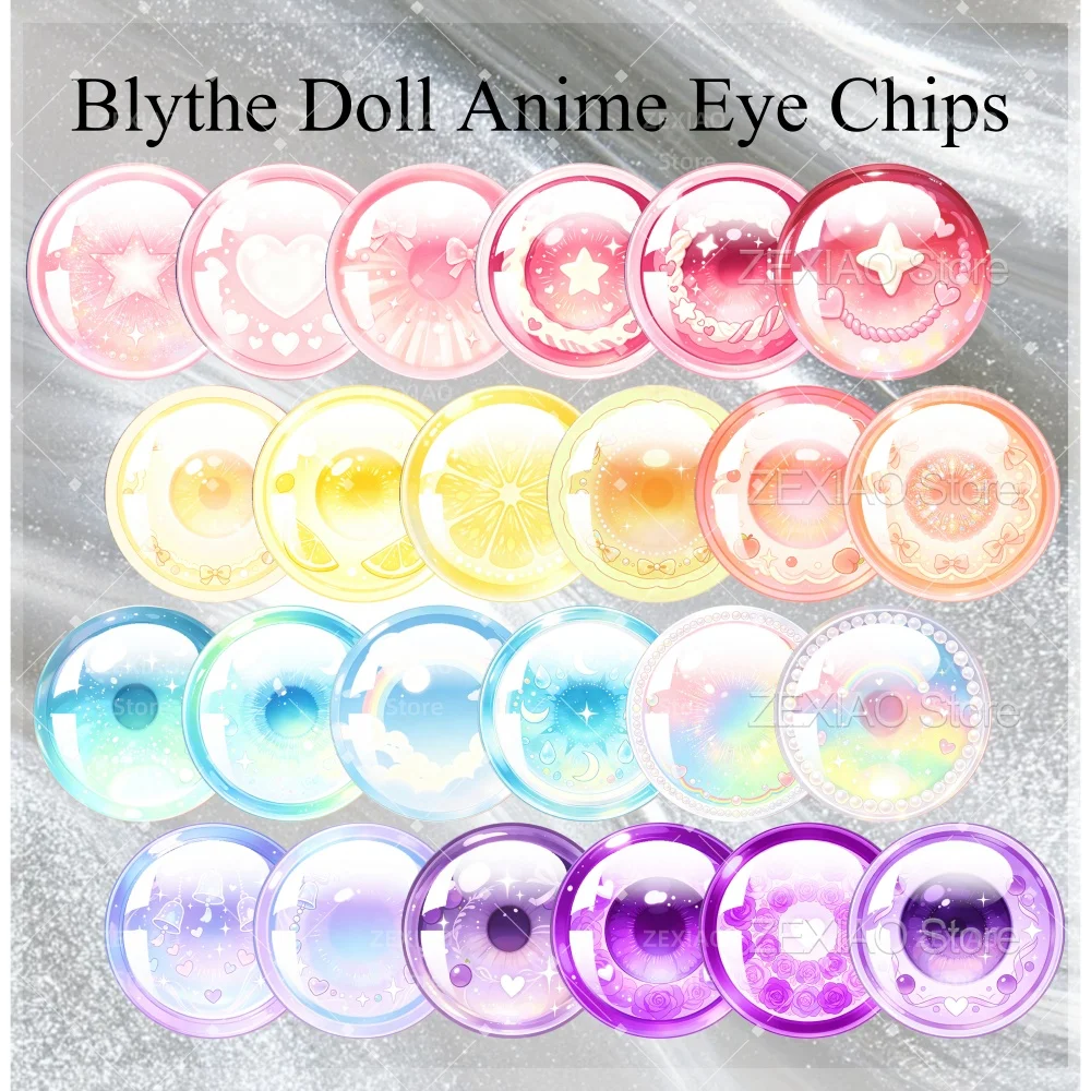 Blythe Doll Eye Chips Cute Rainbow Star Heart Kawaii Pattern Glass Cabochon Eye Chip DIY Jewelry Making Supplies Wholesale MS014