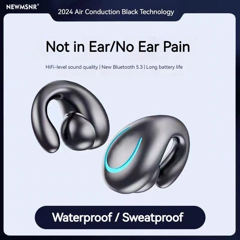 LED Monaural Open-Ear Bone Conduction Headphones Wireless Bluetooth Earbuds Hifi Sound Earphones ENC Waterproof Sports Headsets