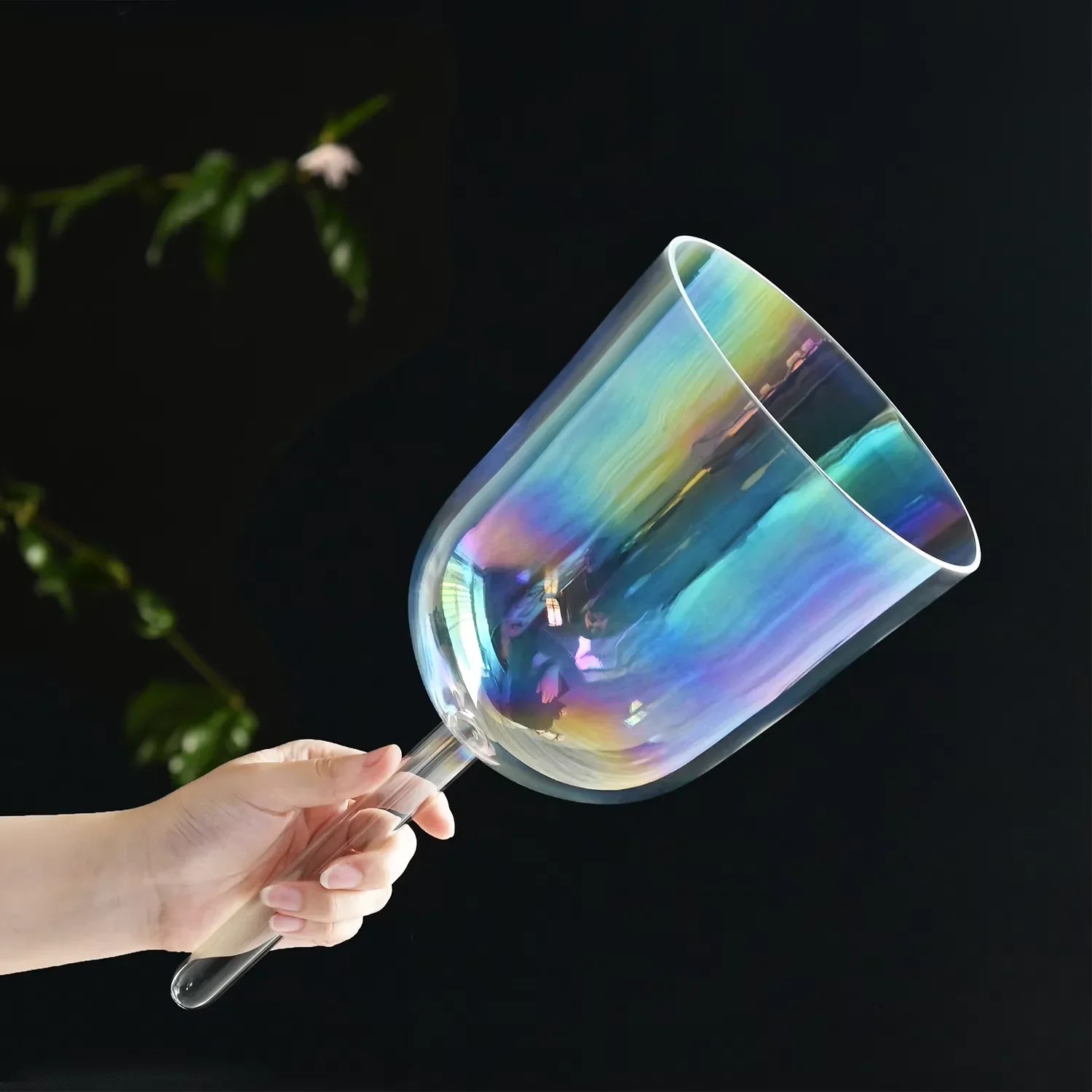 STAR LINKUP 3.5 Inch Cosmic Light Clear Quartz Crystal Singing Bowl with Handle for Stress Relief Sound Healing and Meditation