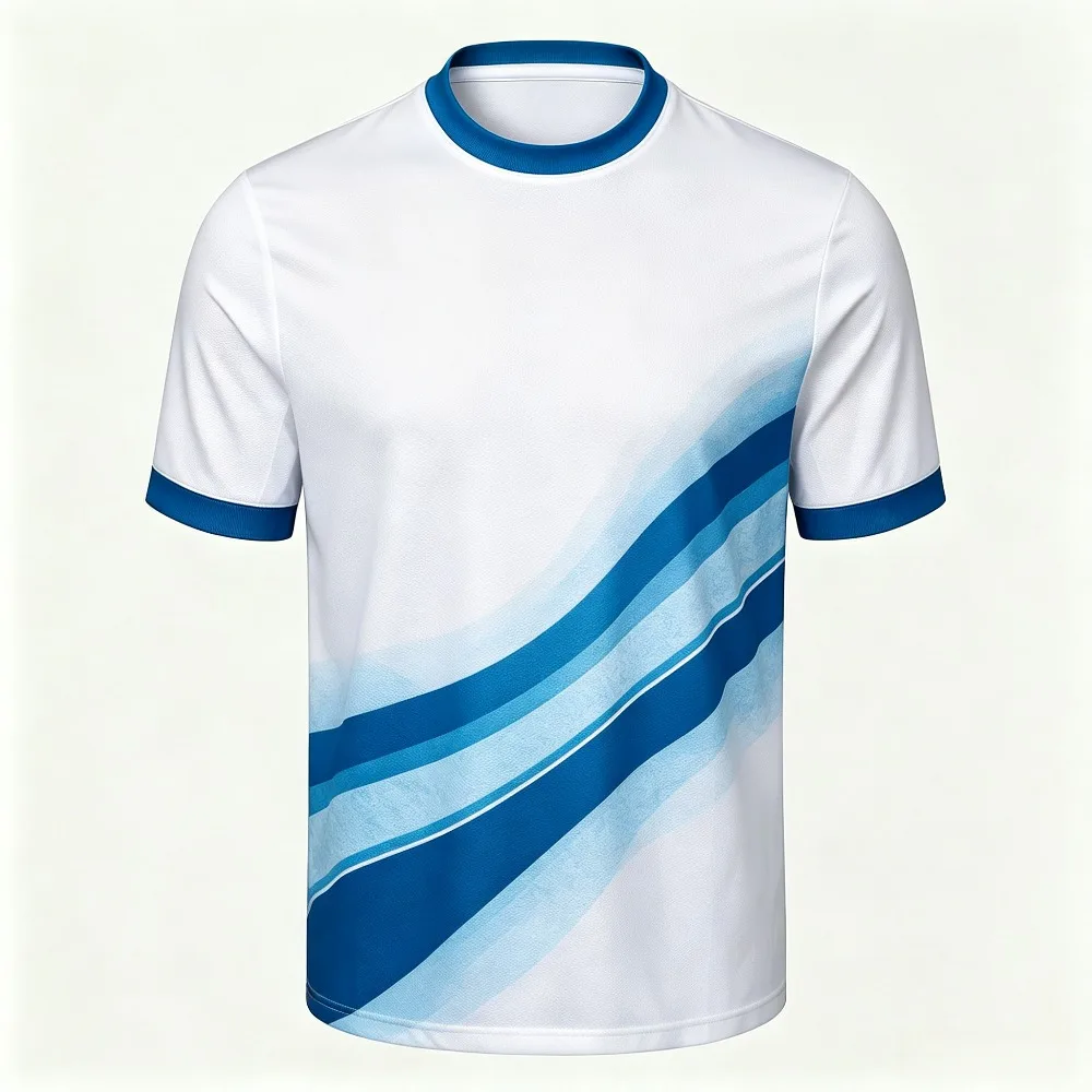 2026 Blue Horizontal Stripe Print Men T Shirt Crew Neck Short Sleeve Sport Jersey Soccer Training Running Athletic Casual Top