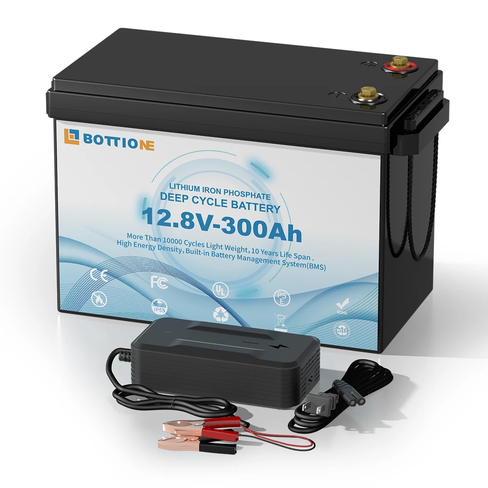 EU Stock BOTTIONE Lifepo4 Battery 12.8V 180Ah 300Ah Lithium Battery With BMS Solar Power System With Charger 12v 300Ah 12v 180Ah