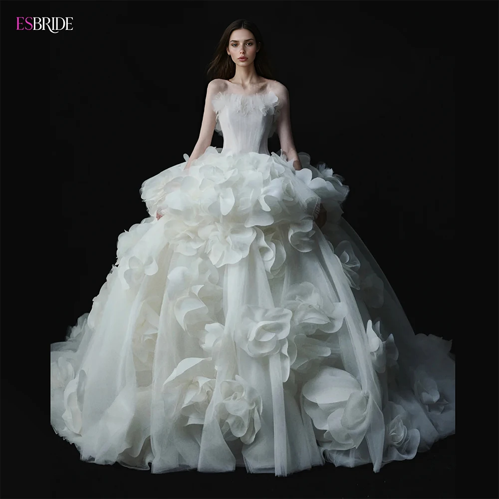 

ESBRIDE New Customized Strapless Wedding Dresses 3D Petal-shaped Ruffles Women Ball Gown Elegant Bride Dress