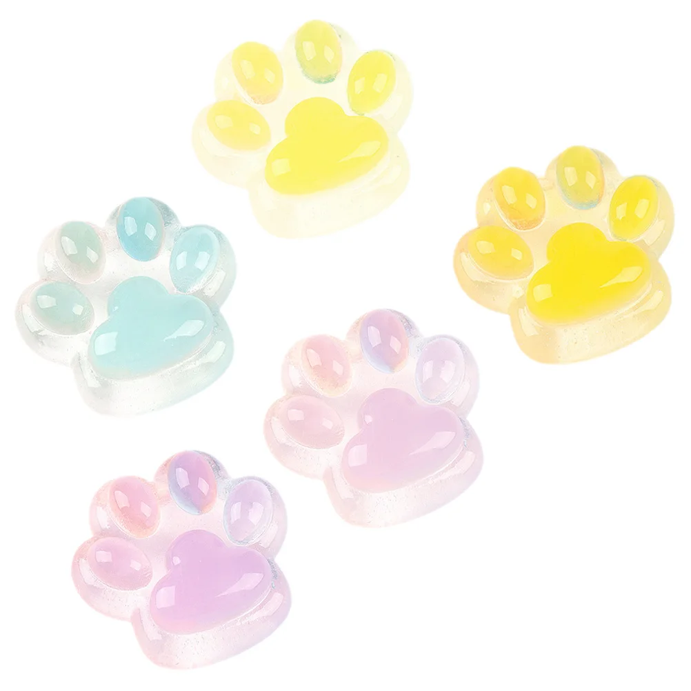 5Pcs Cat Paw Resin Luminous Charms DIY Phone Case Hairpin Flatback Craft Decoration Ornaments Resin Hairpin Charms