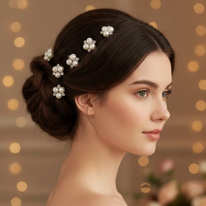 6 Stück exquisite Braut-Haarnadeln mit Imitationsperlen, handgefertigte U-förmige Strass-Haarnadeln, modische Party-Haarspangen für Damen