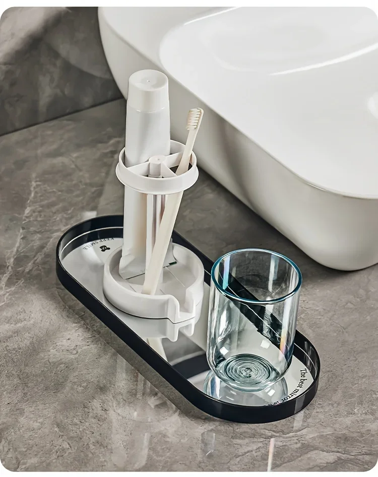 Toothbrush Holder with Dust Cover, Drainage Design, Plastic Multifunctional Bathroom Toothbrush and Cup Organizer