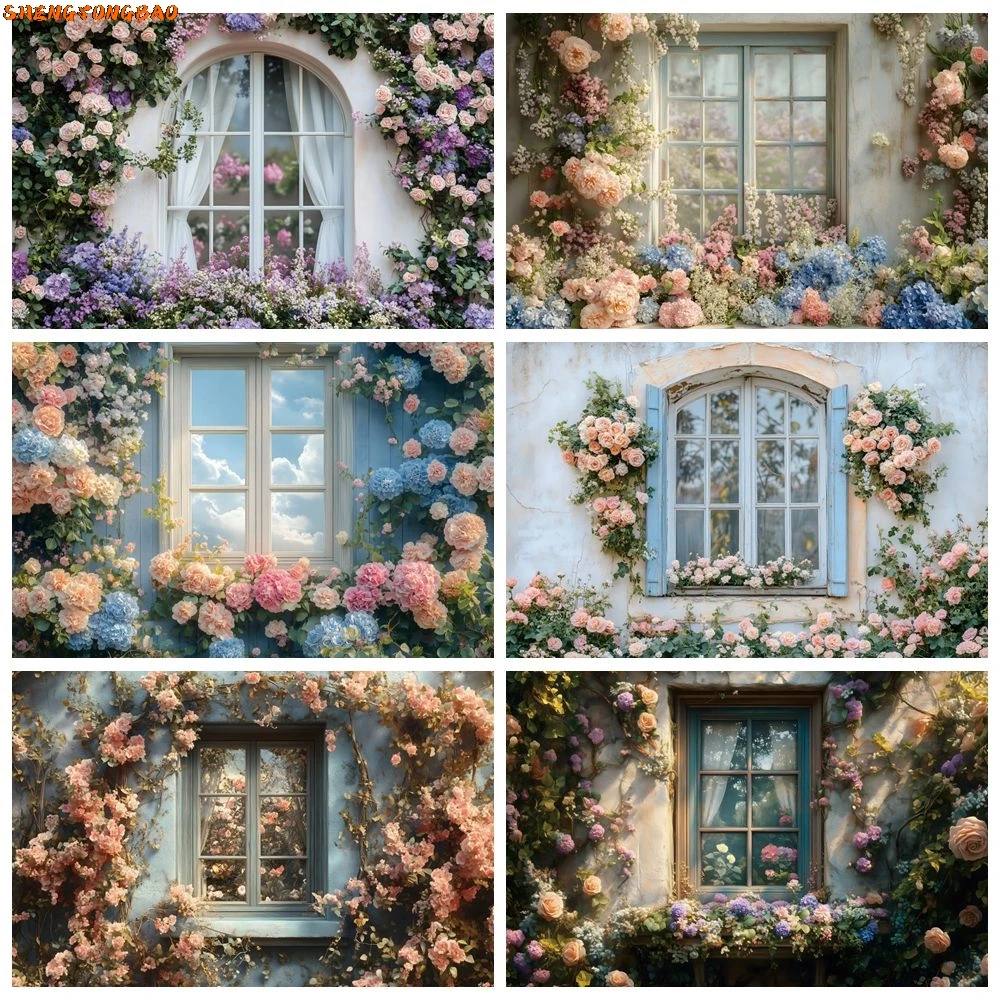 

Spring Garden Wall Window Flowers Backdrop for Photography Birthday Wedding Outdoor Party Photocall Background Photo Studio Prop
